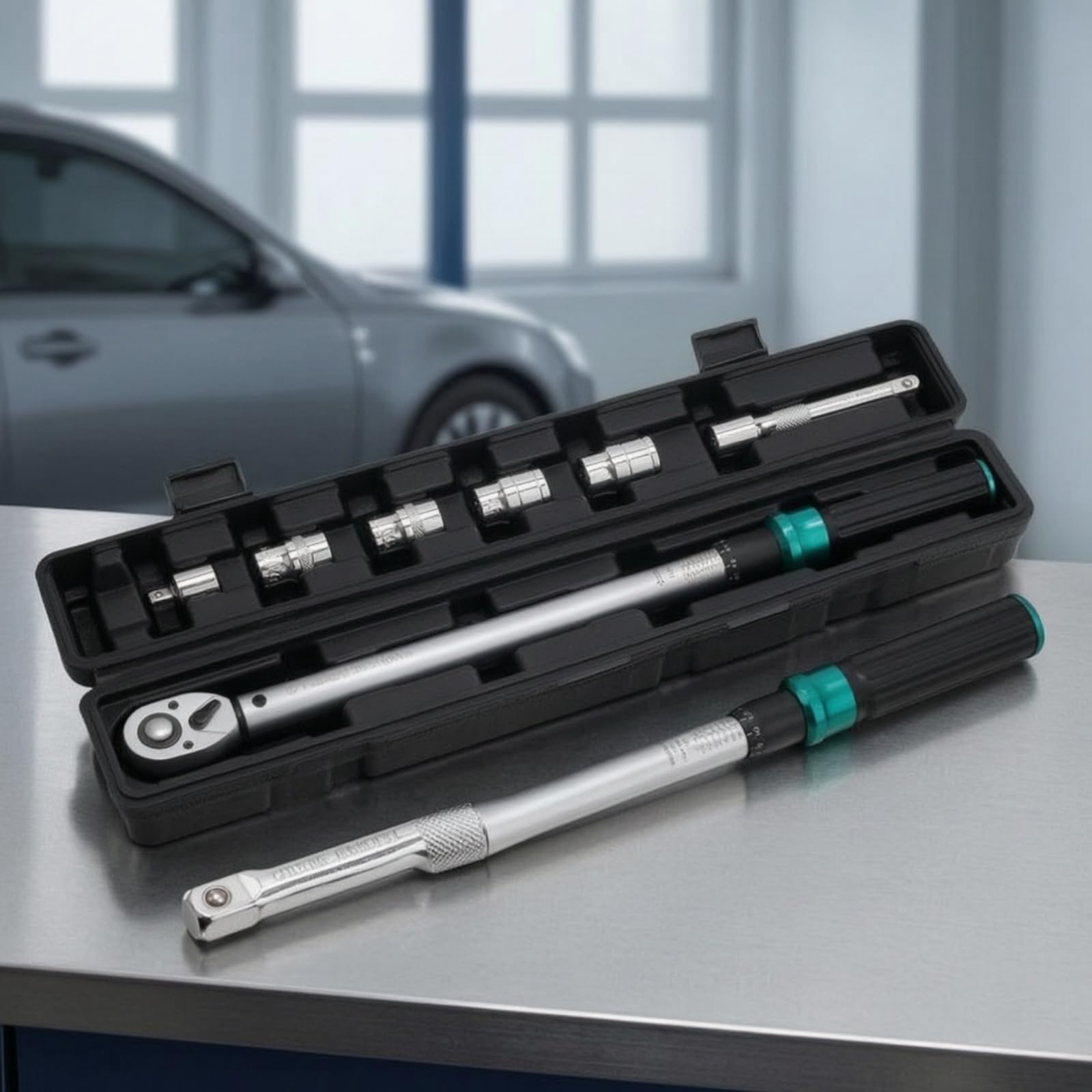 Reifendrehmomentschlüssel-Set Einstellbar Drehmomentschlüssel mit Koffer Stabil Schlüsselsatz für Autofahrer, Garage, Werkstatt