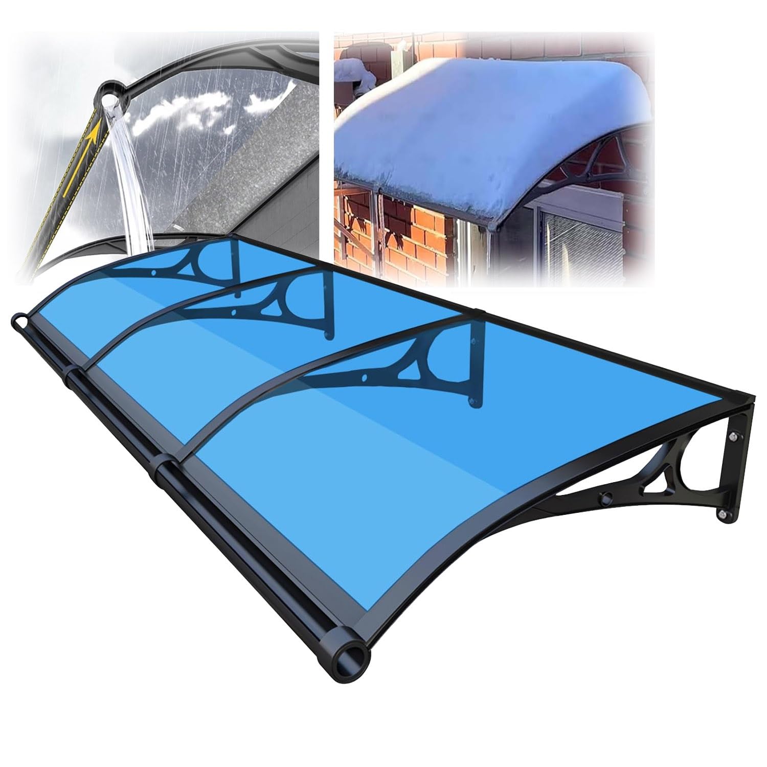 GJMSSMY Exterior Canopy for Doors and Windows, Rain Shelter Awning, Aluminum Protective Roof Overhang, Snow and Rain Shield (Lake Blue, 24x24in / 60x60cm)