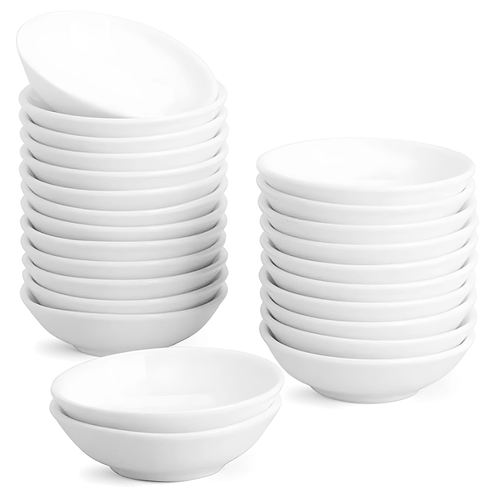 UIBFCWN 25 x Dipschälchen Porzellan 35ml, Weiß Saucenschälchen, Rund Sojasauce Schälchen, Mini Servierschalen für Saucen Sushi Ketchup Essig, Fingerfood Gewürzschalen, Ø 7,6 cm