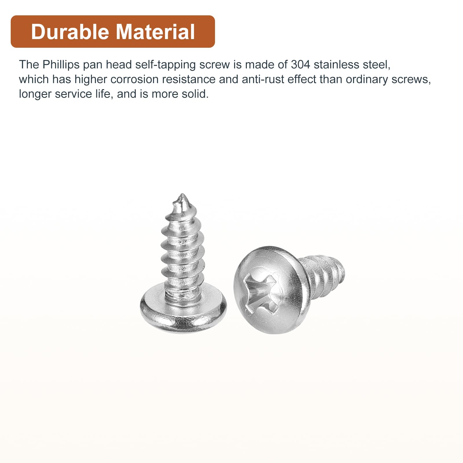 DTGN #10x1/2" Phillips Pan Head Self-tapping Screw - 100Pack - Bright Finish 304 Stainless Steel Sheet Metal Screws Wood Screws - Image 3