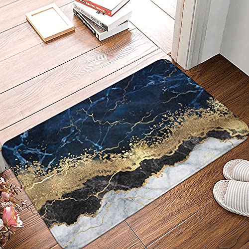 Gold Bath Mat For Bathroom Navy Blue Marble Abstract Rugs Shower Mats Memory Foam Rug Non Slip Toilet Tub Floor Small Carpet Soft Thick Light Absorbent Washable For Home Hotel Decor 15.7 X 23.6 Inch #TOP4