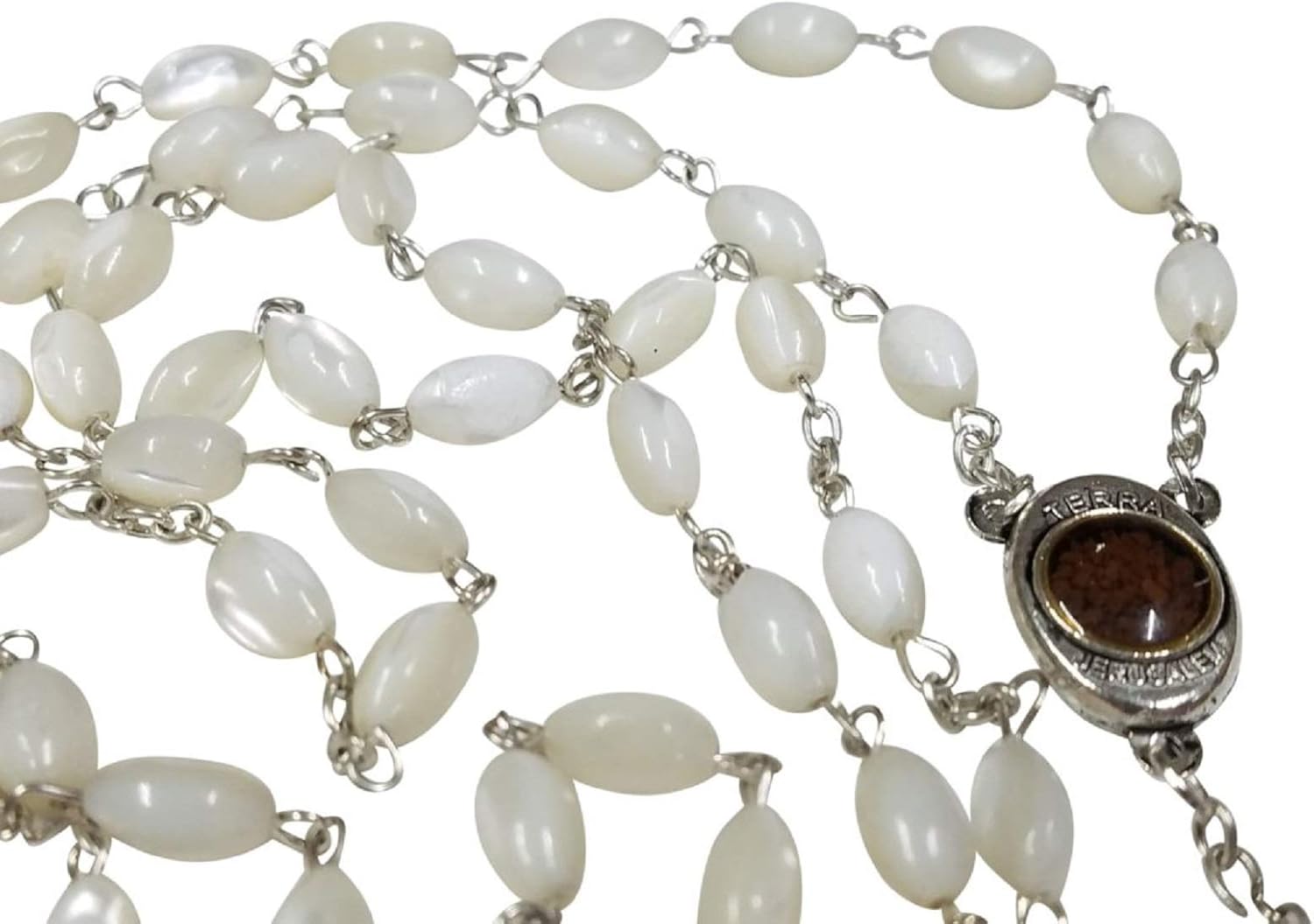 Mother of Pearl Catholic Rosary Jerusalem Holy Soil Medal & Cross From Holy Land by Bethlehem Gifts TM - Image 4