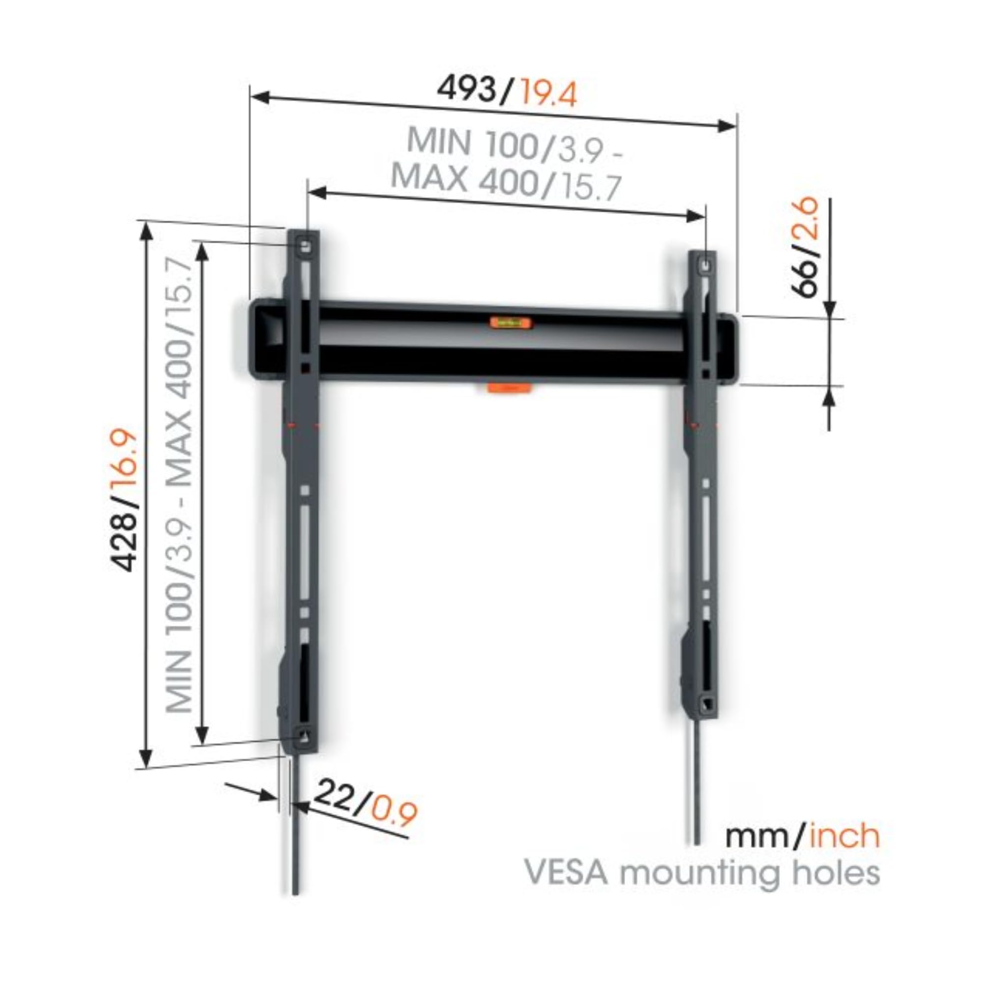 Vogel's TVM 3405 Flache TV-Wandhalterung für 32-77 Zoll, max. 50 kg, VESA 400x400, Abstand 2,2 cm