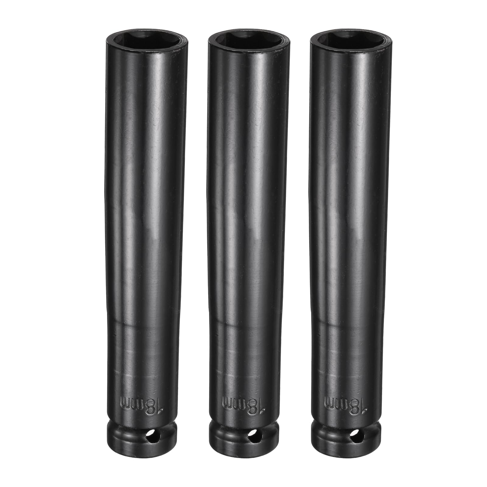 sourcing map 3pcs 6-Point Deep Impact Socket 1/2" Drive 18mm Metric Socket 5.7" (145mm) Extra Long Heat-Treated 45# Steel for Home Auto Spindle Axle Hex Nuts Bolts Repair, Black
