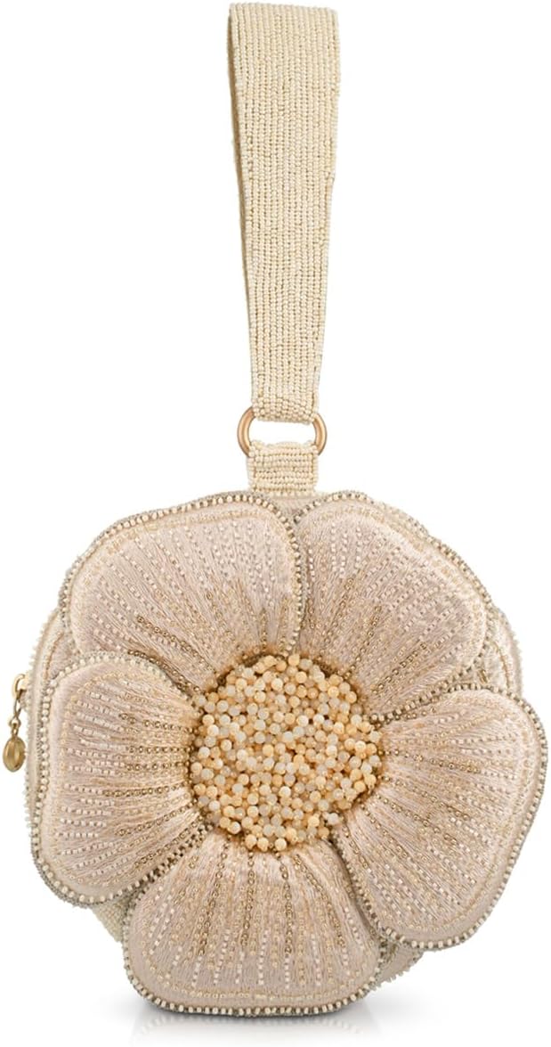 Mary Frances Petal Me, Cream Wristlet Handbag