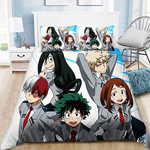 LUNK MHA 3Pcs Bedding Printing Duvet Cover Set Soft(No Comforter), Twin Full Queen King Size for Teen Kid's Children Adult Gift Bed Set Soft Lightweight Quilt Cover and 2 Pillowcases