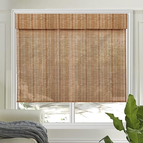 Letau No Drill No Tools Wood Cordless Window Shades Blinds, Bamboo Light Filtering Custom Roller Shades, Pattern 10