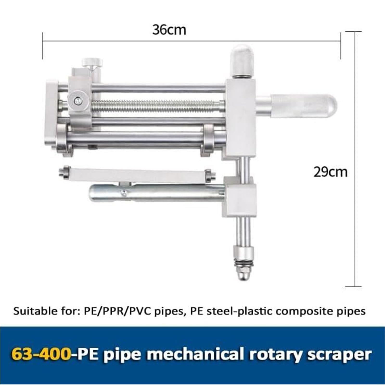 Rascador manual giratorio de tubos, cepilladora de bordes de tubería de aleación de aluminio, pelador de pelado de tubos de polietileno con cabezal de corte de repuesto, para diámetros de 63 a 400 mm