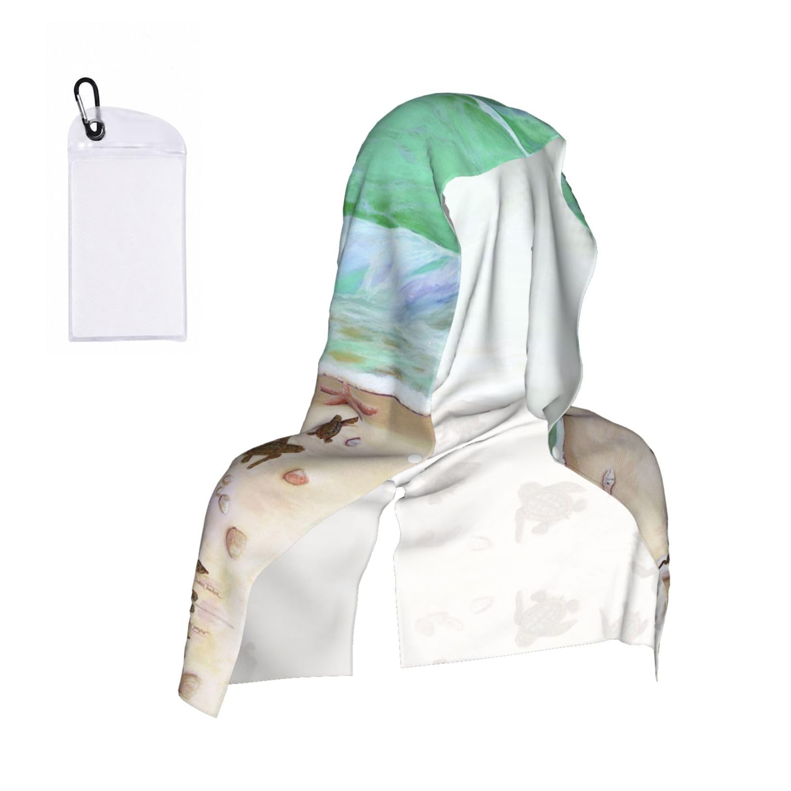Esnaiuvcd Black Turtle Beach Print Multifunctional Cooling Hoodie Bandana Portable Sweat Absorbing Design For Beach Workouts Exercise Heat Relief Accessories