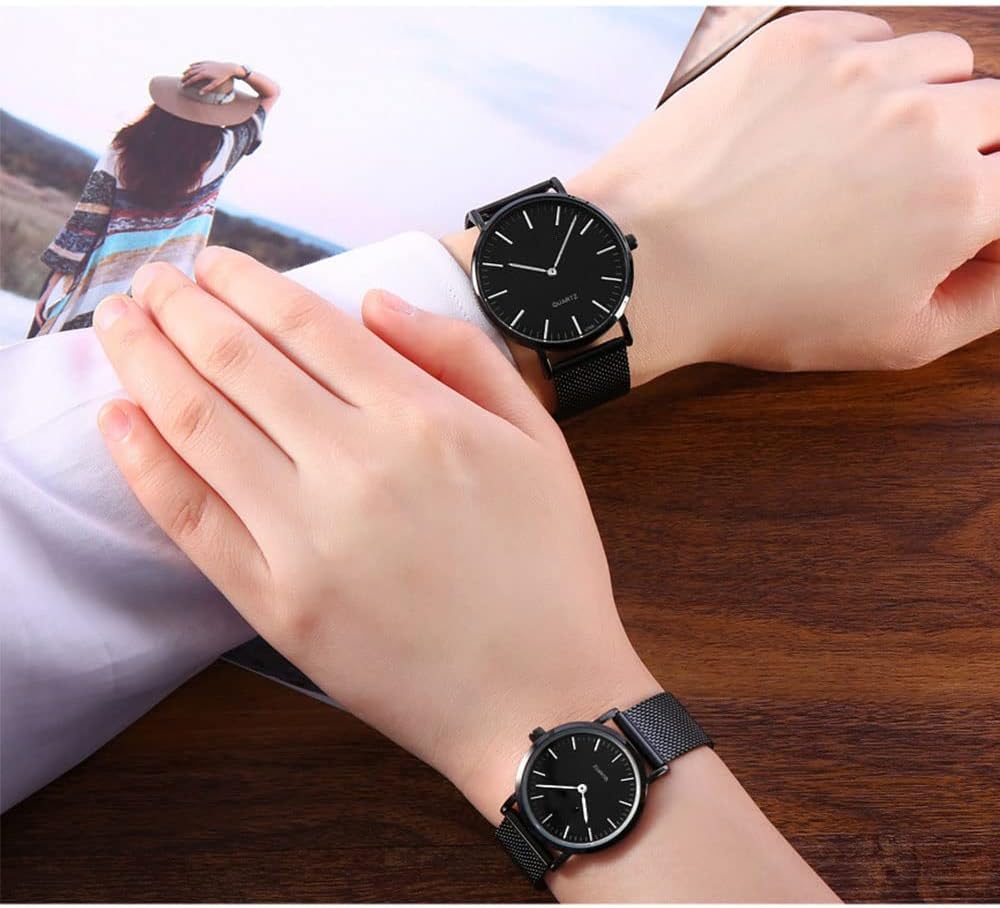 SENRUD Ultra Thin Simple Couples Watches His and Hers Stainless Steel Mesh Strap Pair Watch Gifts Set Men and Women Quartz Watches - Image 4