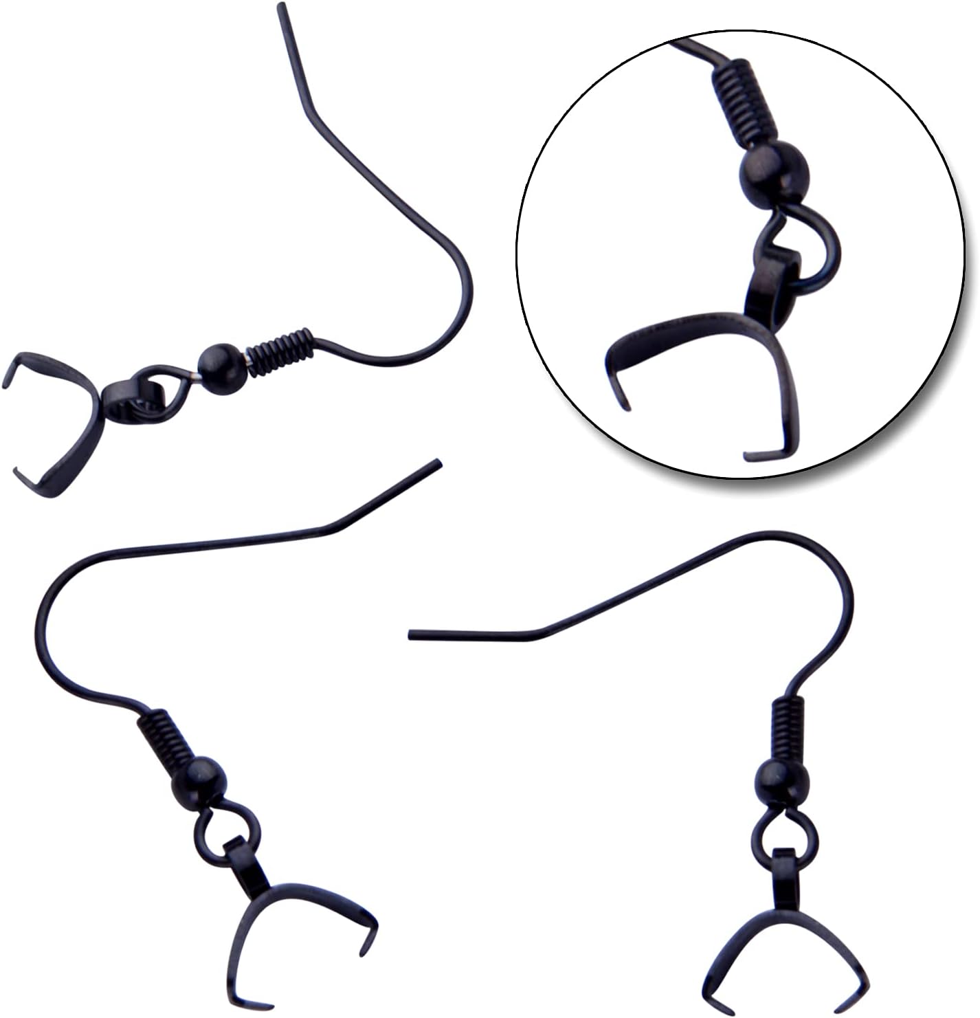 Stainless Steel Earring Hooks, 50pcs Black With Pendant Clasp - Hypoallergenic Ear Wire Ball Hooks for Jewelry Making - Image 4