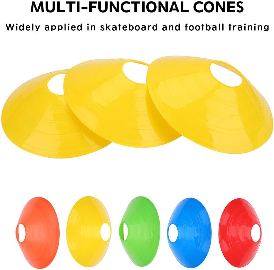 VGEBY 50Pcs Disc Cones, Multi Color Sports Training Cone with Carry Bag and Plastic Holder for Soccer, Football, Field Marker Supplies Disc Cones