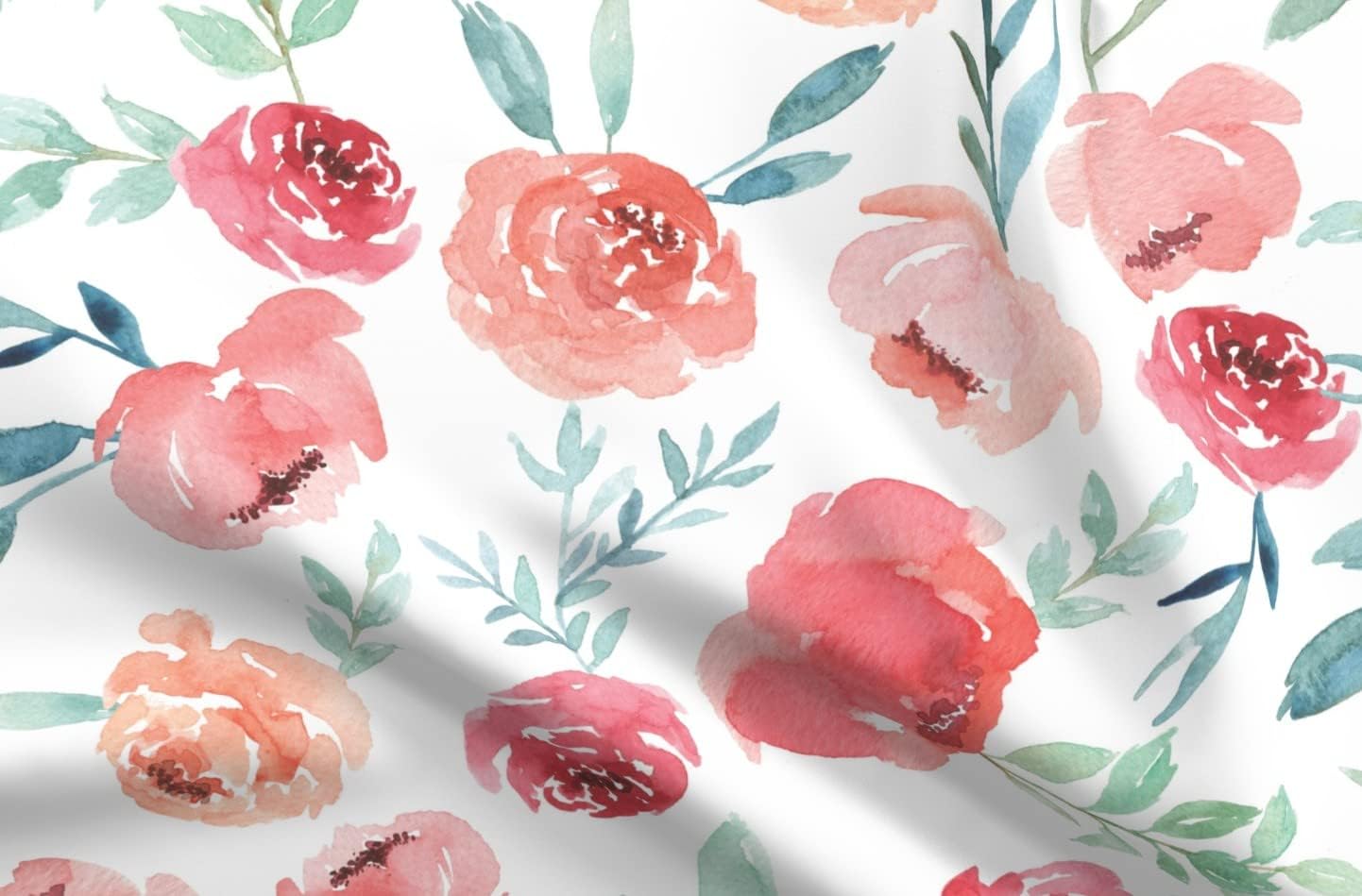 Spoonflower Fabric - Watercolor, Floral, Romantic, Flowers, Pink, Blush, White, Girl, Printed on Organic Cotton Sateen Fabric by The Yard - Sewing Quilting Apparel Home Decor