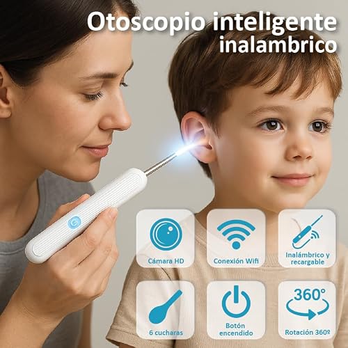 Miniatura 7 de Kit De Eliminación De Cera Con 6 Cucharas Para Oídos. Set De 7 Piezas Con Cámara Y Luz. Herramienta Para Eliminar La Cera. 6 Accesorios De Estuche De Silicona. Limpieza De Oídos Segura