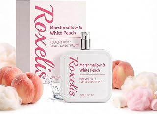 Marshmallow & White Peach Perfume Mist, Light Body Fragrance Spray, Mild Long-Lasting Girly Perfume for Women,Sweet Fruity Fragrance Spray for Girls Gift, 50ml /1.69 FL OZ