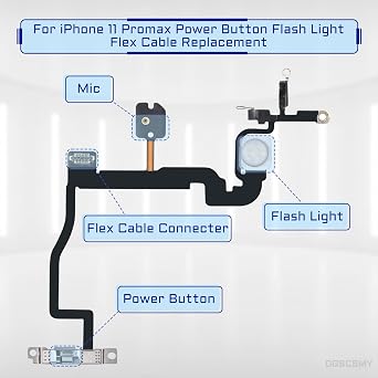 لأجهزة iPhone 11 PRO Max Power Button Flash Light Flex استبدال الكبل OEM تشغيل / إيقاف التحكم في إصلاح Miclight Switch Assembly Metal Bracket Repair Tools Kit 11Promax A2161 A2220 A2218