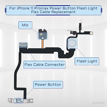 for iPhone 11 PRO Max Power Button Flash Light Flex Cable Replacement OEM On/Off Control Fix Mic Flashlight Switch Assembly Metal Bracket Repair Complete Tools Kit 11Promax A2161 A2220 A2218