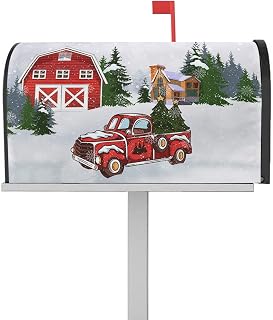 Mailbox Cover Magnetic Winter Christmas Tree Red Farm Truck Barn Mailbox Covers Standard Size 21x18in,Mailbox Covers Wrap Post Letter Box Cover for Garden Yard Outdoor Farmhouse Outdoor Snowflake
