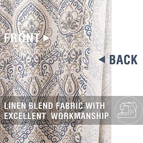 Jinchan Tie Up Valance For Kitchen Living Room Farmhouse Damask Printed Paisley Rod Pocket Adjustable Tie-Up Shade Valance Multicolor Medallion Flax Window Curtain 54 Inch Long 1 Panel Blue On Beige #TOP3