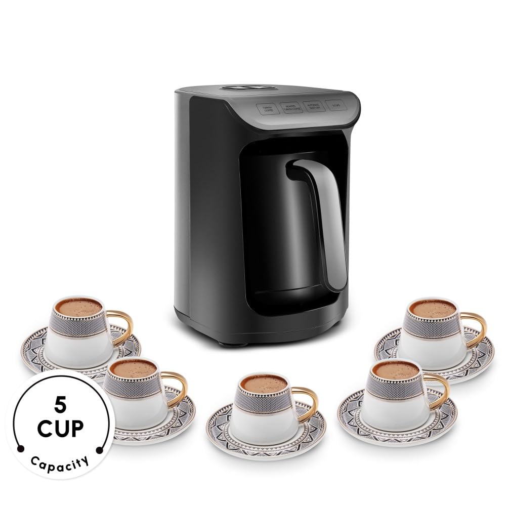 KARACA Hatır Köz Milky Türkische Kaffeemaschine, Traditionelle Türkische Kaffeemaschine, 5 Tassen, Ember-Style Brew, Milch & Hot Chocolate Modi, Anti-Überlauf, Automatische Abschaltung, Galaxy Grey
