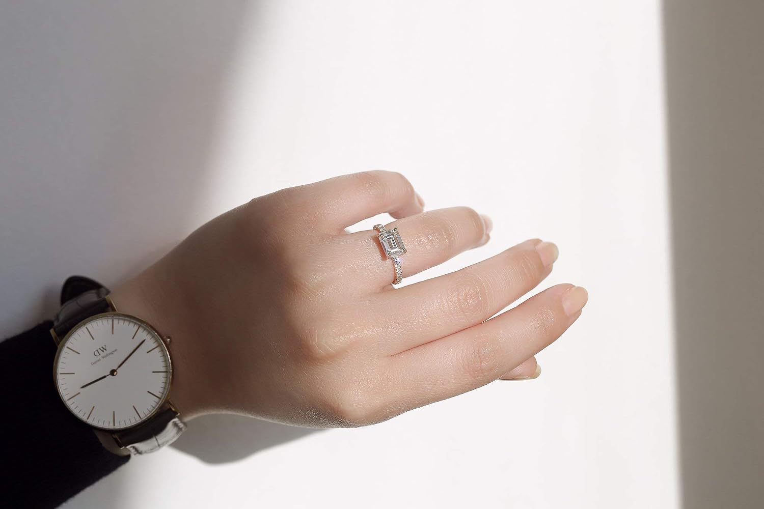 Kobelli East-West Style Emerald Moissanite Engagement Ring