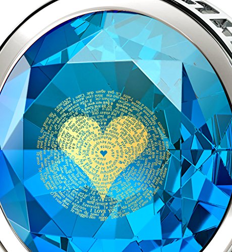 Nanostyle 925 Sterling Silver I Love You Necklace Pure Gold Inscribed In 120 Languages Including On Round Cut Blue Cubic Zirconia Gemstone Anniversary Birthday Gift Pendant For Wife, 18" Chain #TOP1