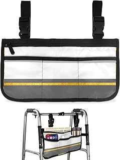 Luxurious Grey Geometric Wheelchair Side Bag Walker Bag, Yellow Modern Line Abstract Art Wheelchair Accessories Armrest Pouch, Organizer Storage Bag for Walkers, Rollators, Scooters, 7.3'x13'