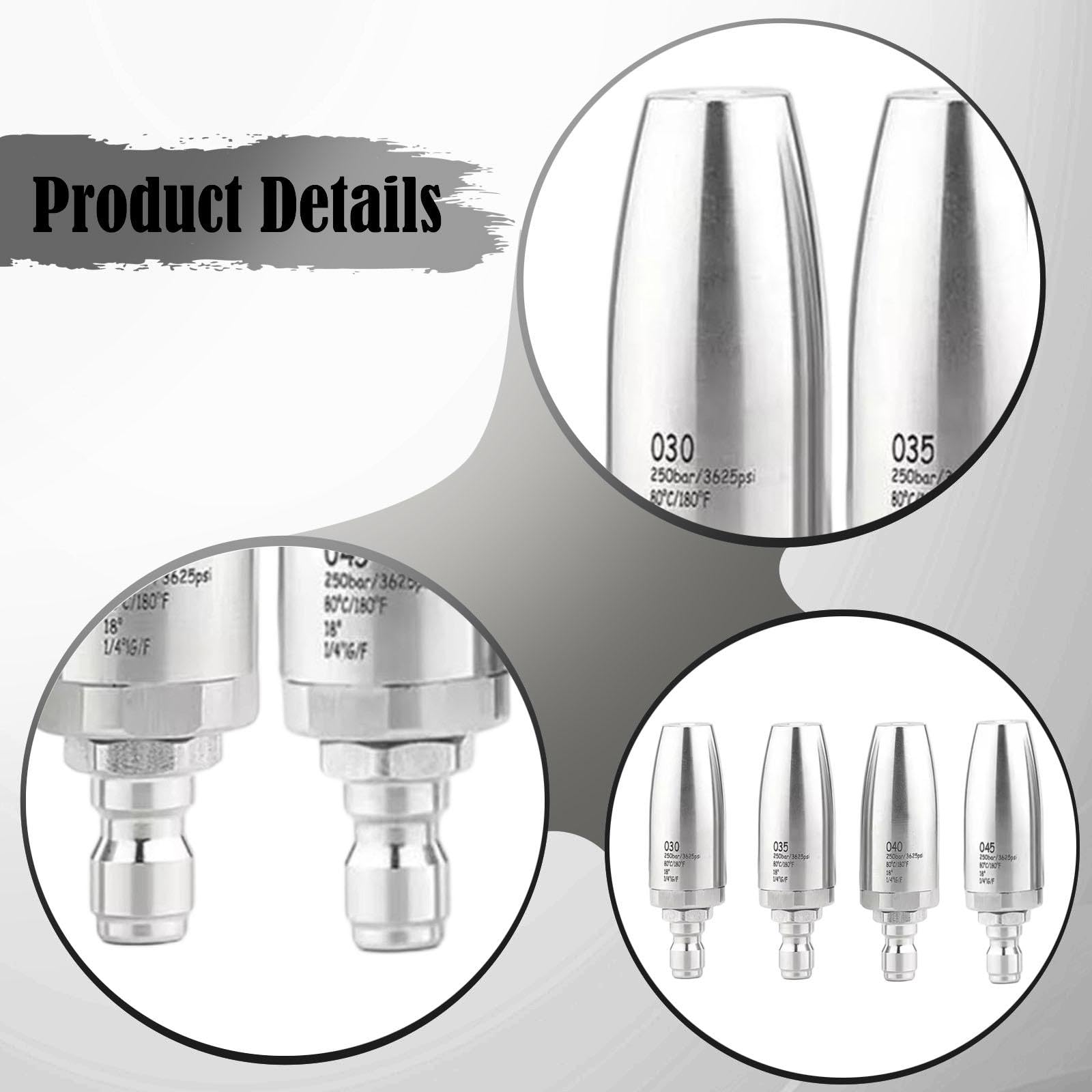 4 Stück Druckreiniger Düse Edelstahl Schnellkupplung Rotationsaufsatz Keramikeinsatz für Autopflege Hausreinigung Garteneinsatz 8.1cmx1.5cmx1.5cm