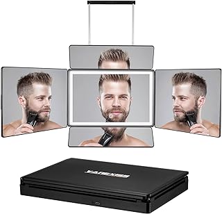 Rechargeable 5 Way Mirror for Hair Cutting, Real Glass Adjustable Trifol...