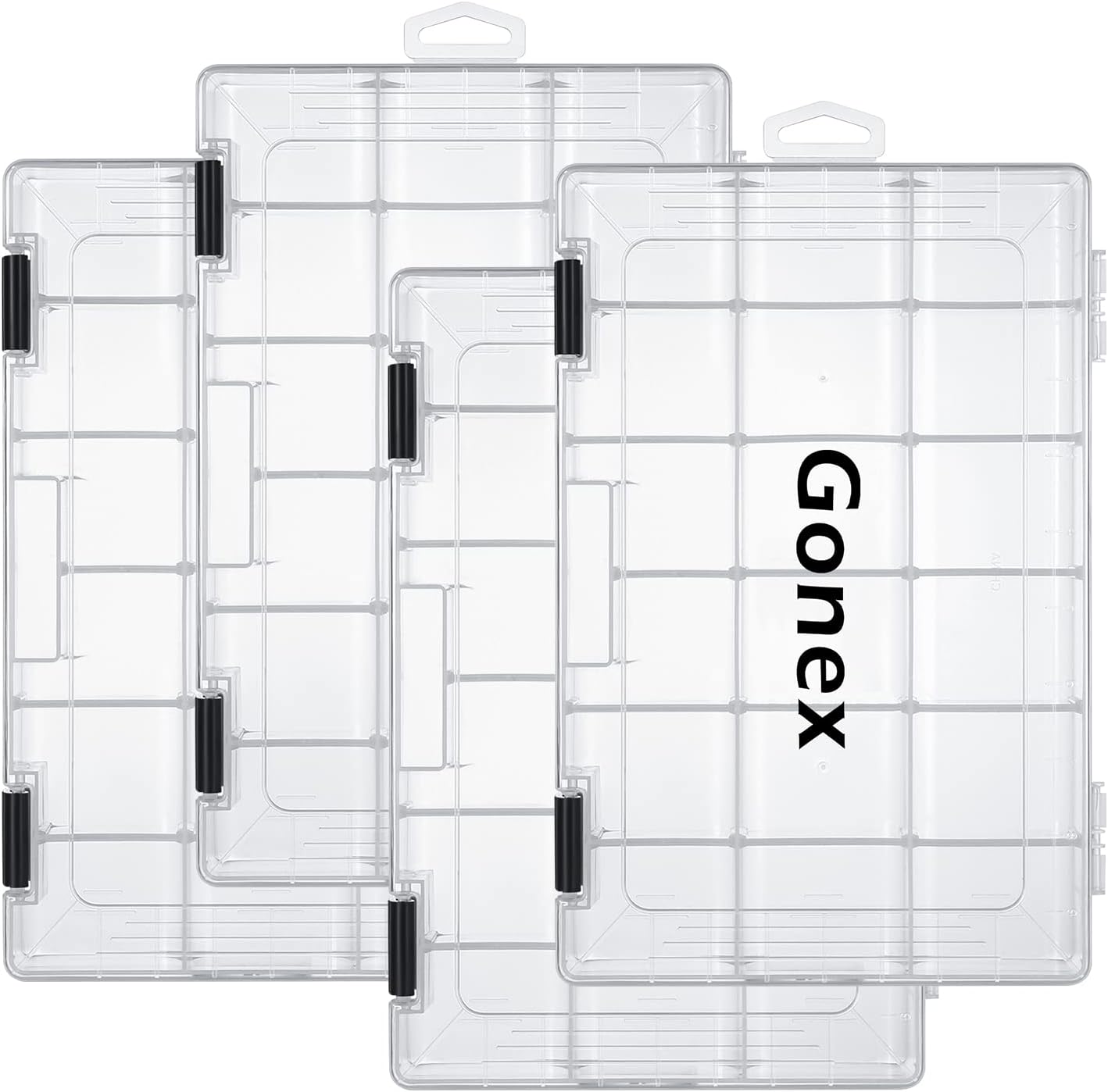 Gonex Fishing Tackle Boxes, 3600 3700 Tackle Trays with Adjustable Dividers, Clear Plastic Tackle Box Organizer Storage for Fishing Lure Bait Hook Jewelry Craft Beads Earring Container, 3 or 4 Packs - Image 8