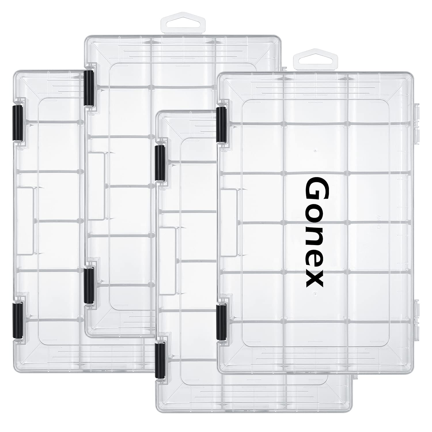 Gonex Scatole per esche da pesca 4 pezzi, organizer in plastica trasparente con 18 scomparti