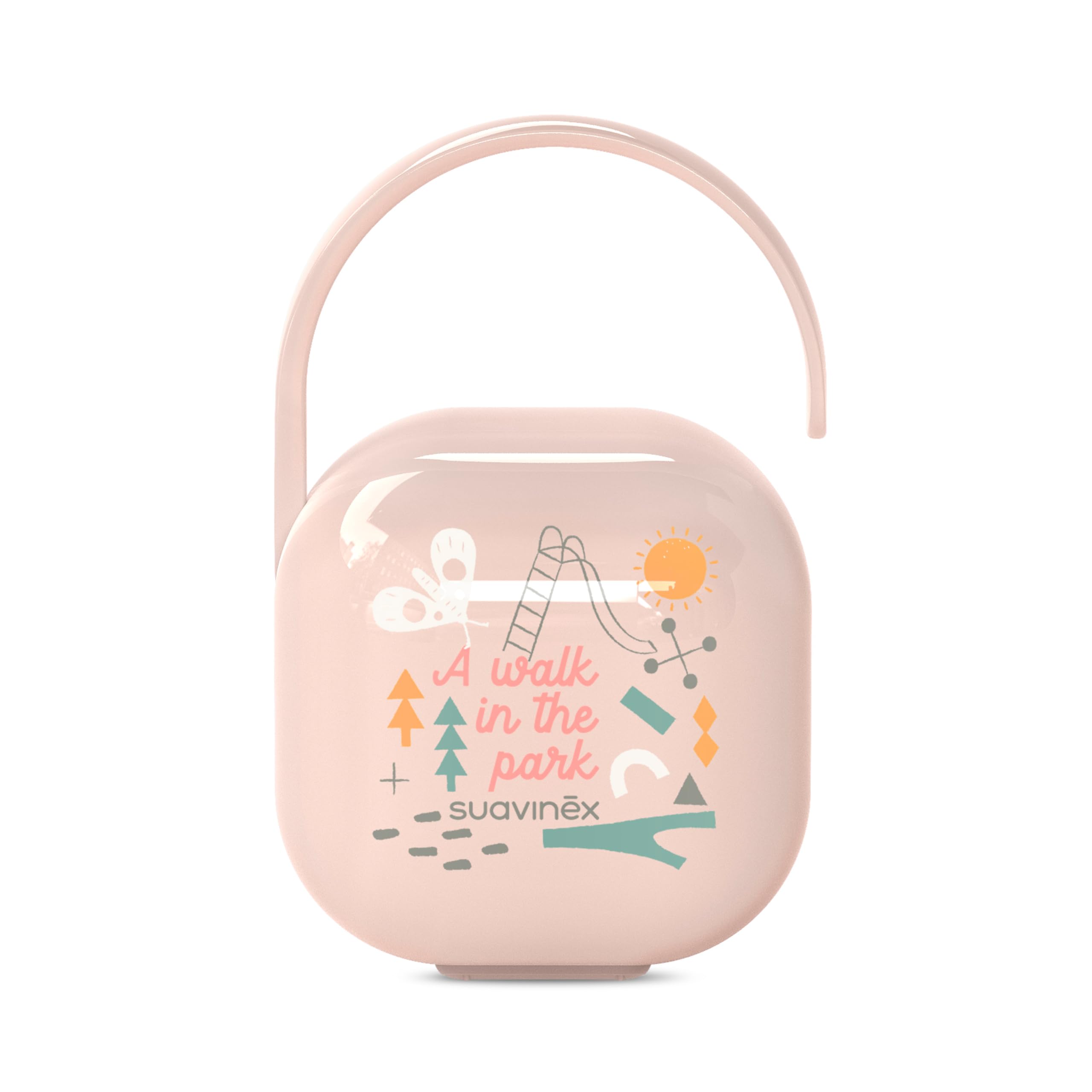 Suavinex, Portachupete Bebé, para Llevar 2 Chupetes, Caja Portachupetes, Funda para Chupetes, con Asita Flexible para Colgar del Bolso, Carro o Cuna, 0 Meses, Walk Nude