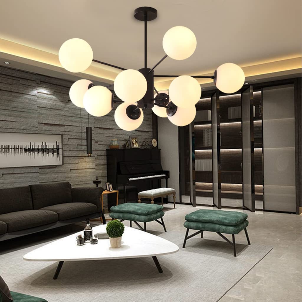 ENXING E27 Pendant Light Modern Pendant Lamp Creative Decoration Living Room Chandelier Wrought Iron Hanging Lamp Glass Ball Ceiling Lamp White Shade Office Kitchen Dining Room bar Lighting