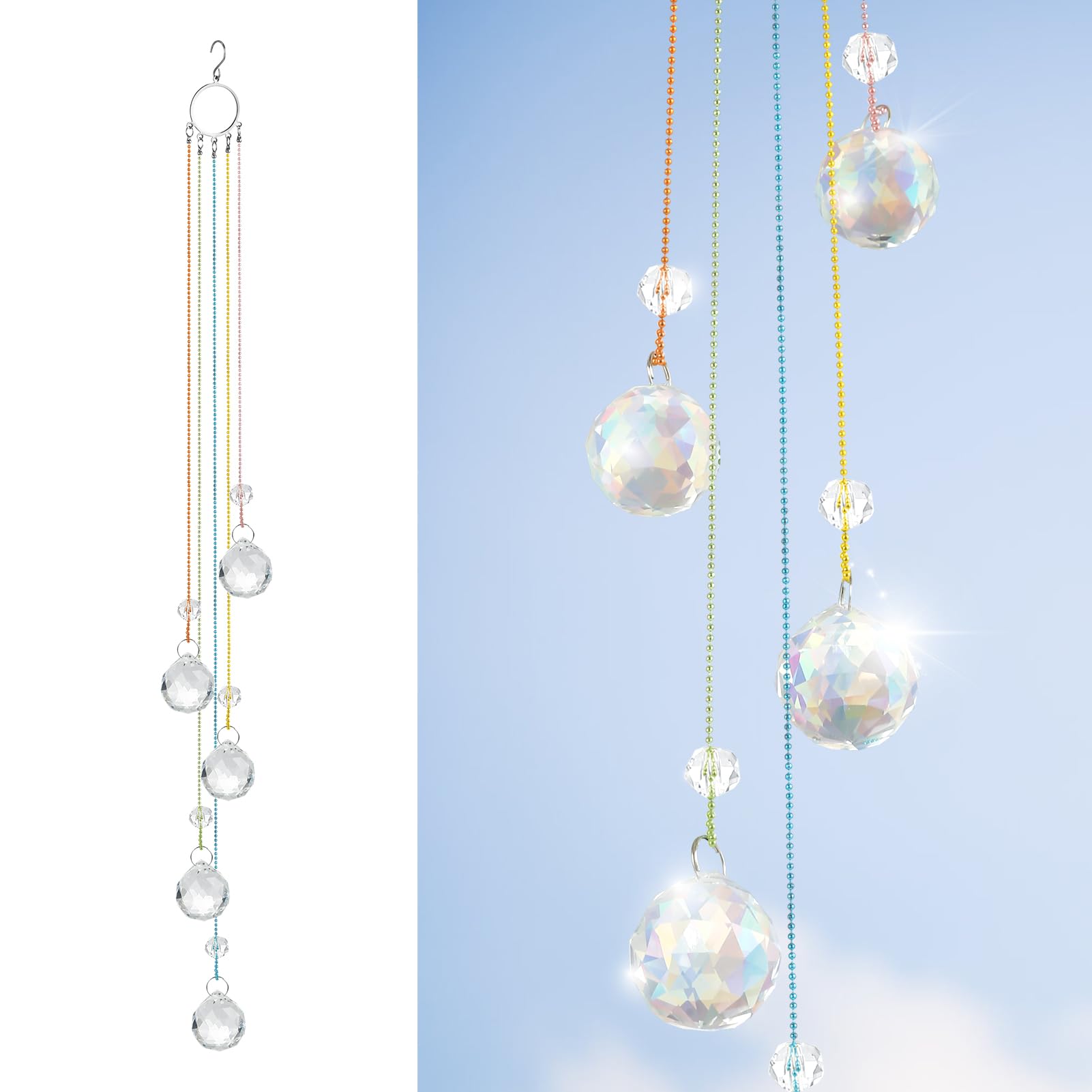 LEMESO Pack de Colgante de Bolas Cristal Atrapasoles Adornos 0,5 Metros de Largo para Hogar, Regalo Estreno de una Casa Housewarming Gift