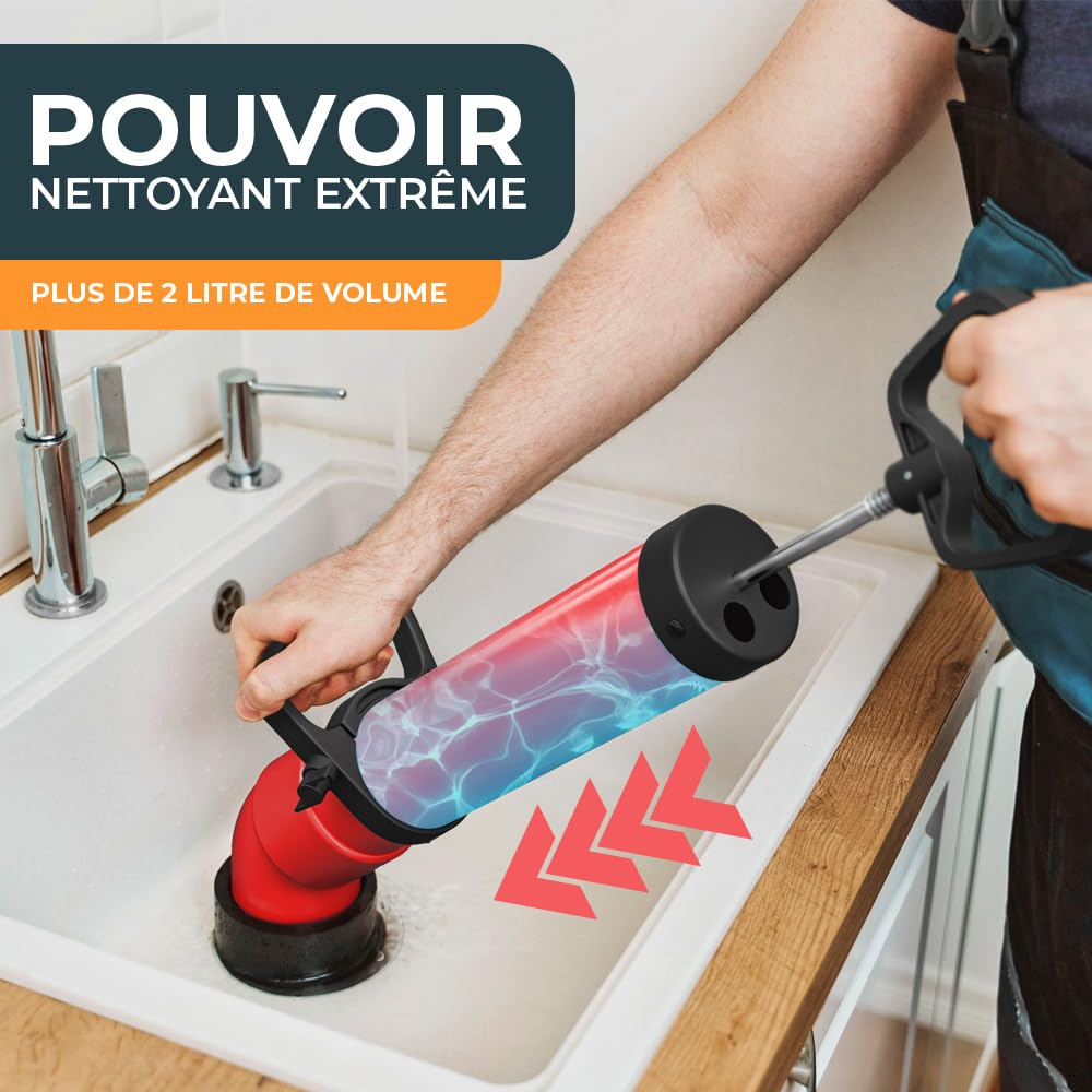 Meisterfaktur déboucheur à pompe [2L] - Pistolet deboucheur canalisation pour un nettoyage efficace des tuyaux - Pompe deboucheur canalisation idéal pour la cuisine, la salle de bain & les toilettes !