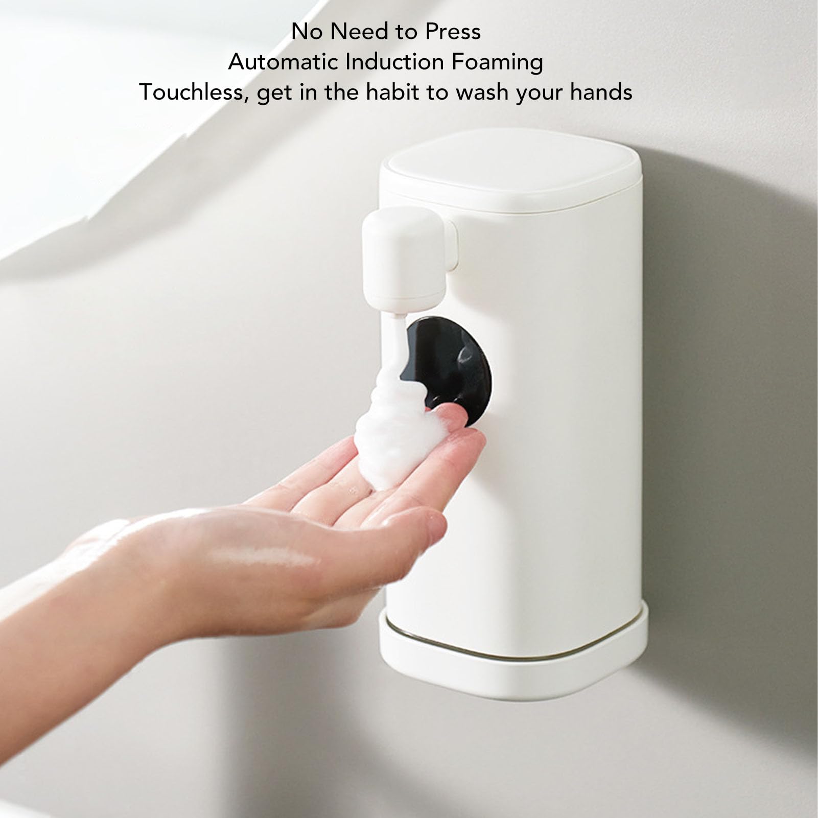 Duokon Dispenser Automatico di Sapone, Supporto a Parete in Schiuma ABS Touchless, Ricaricabile Tramite USB 350 Ml IPX7 con 3 Livelli di Schiuma e Timer da 20 Secondi per Bagno, Ufficio (Erogatore