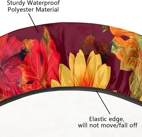 Vista 102 de cfpolar Mantel redondo ajustable de verano, hojas de palma tropical, borde elástico, mantel redondo lavable para uso en interiores y exteriores, se