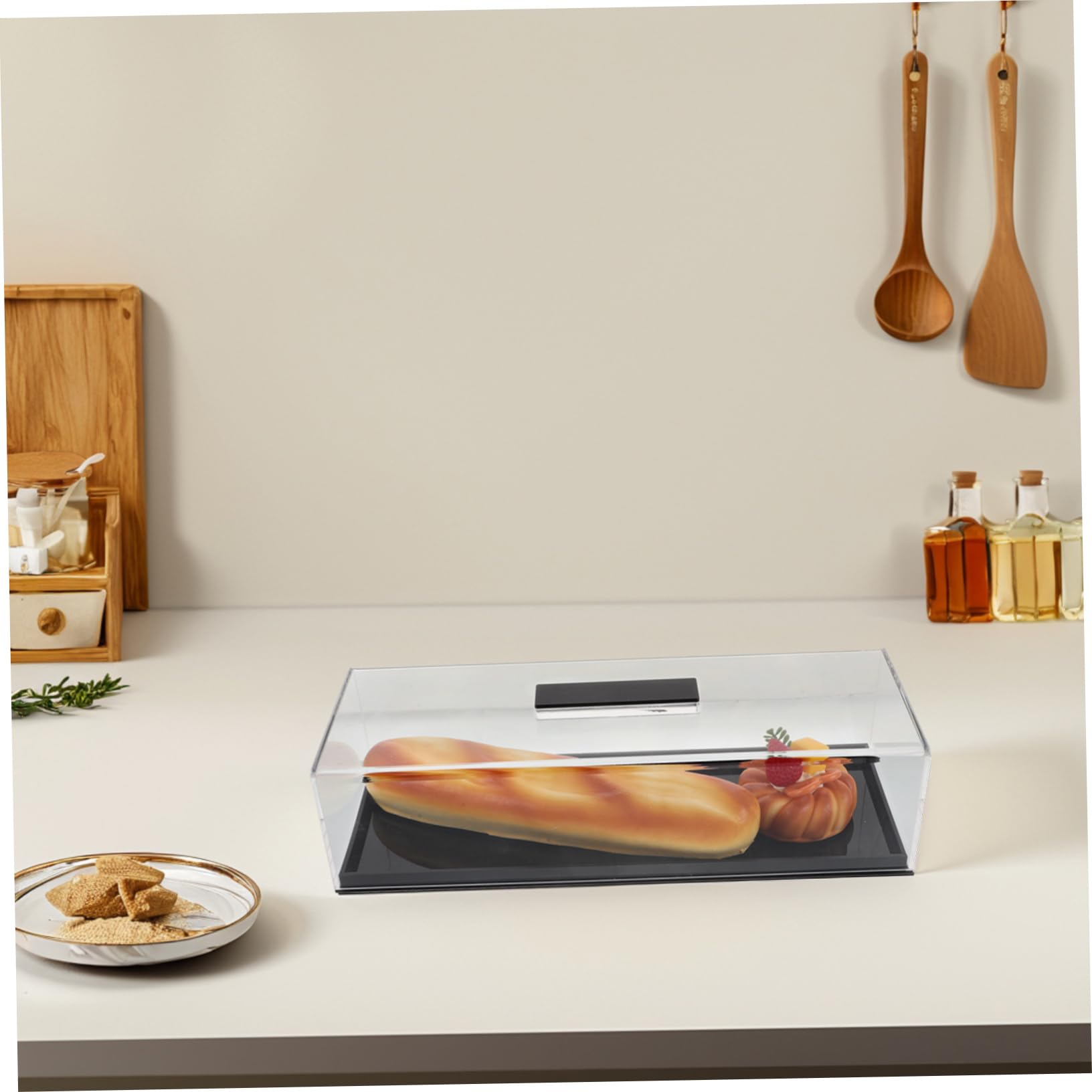 VALICLUD Base Rectangular para Tartas de Acrílico con Tapa, Bandeja para Postres Fácil de Limpiar y Compacta, Adecuada para Exhibición Elegante en Cocina