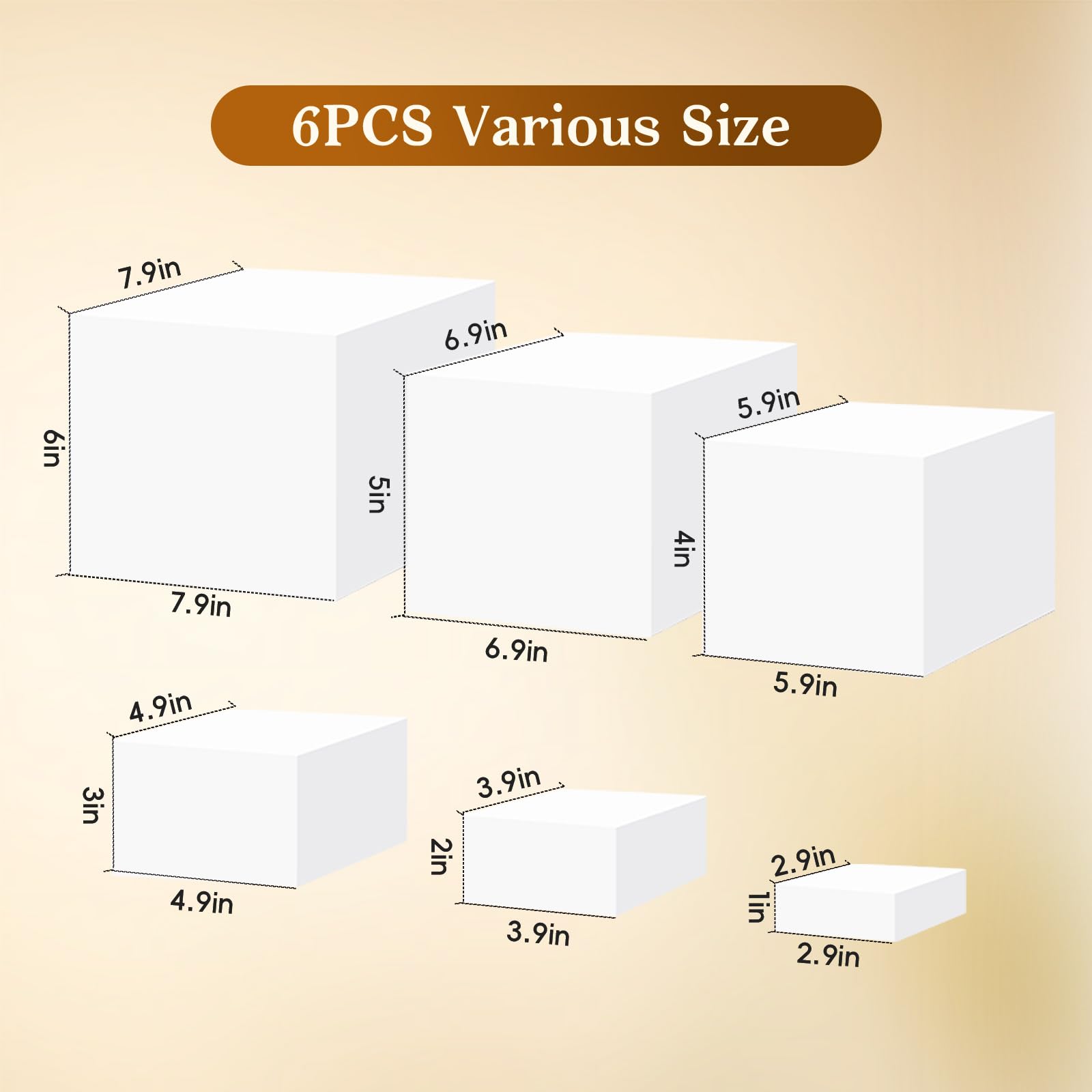 Lot de 6 Présentoirs de Buffet et Apéritif en Acrylique, 3/4/5/6/7/8 Pouces Boxes de Présentation Alimentaire Blanches pour Gâteaux, Desserts, Pâtisseries, Bijoux, Mariages