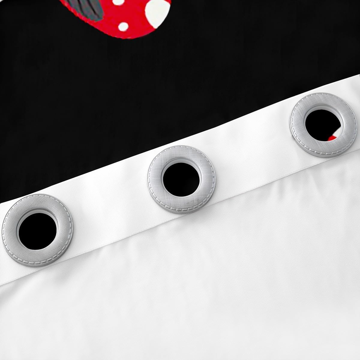 Cute Mushroom Blackout Curtains,White and Red Dots Geometric Kitchen Window Treatments,Kawaii Botanical Black Window Drapes for Home Decor, 2 Panels,42Wx63L inch