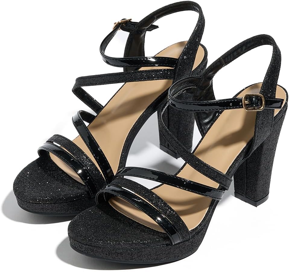 Block Heeled Platform Sandals Chunky Open Toe Shoes for Women