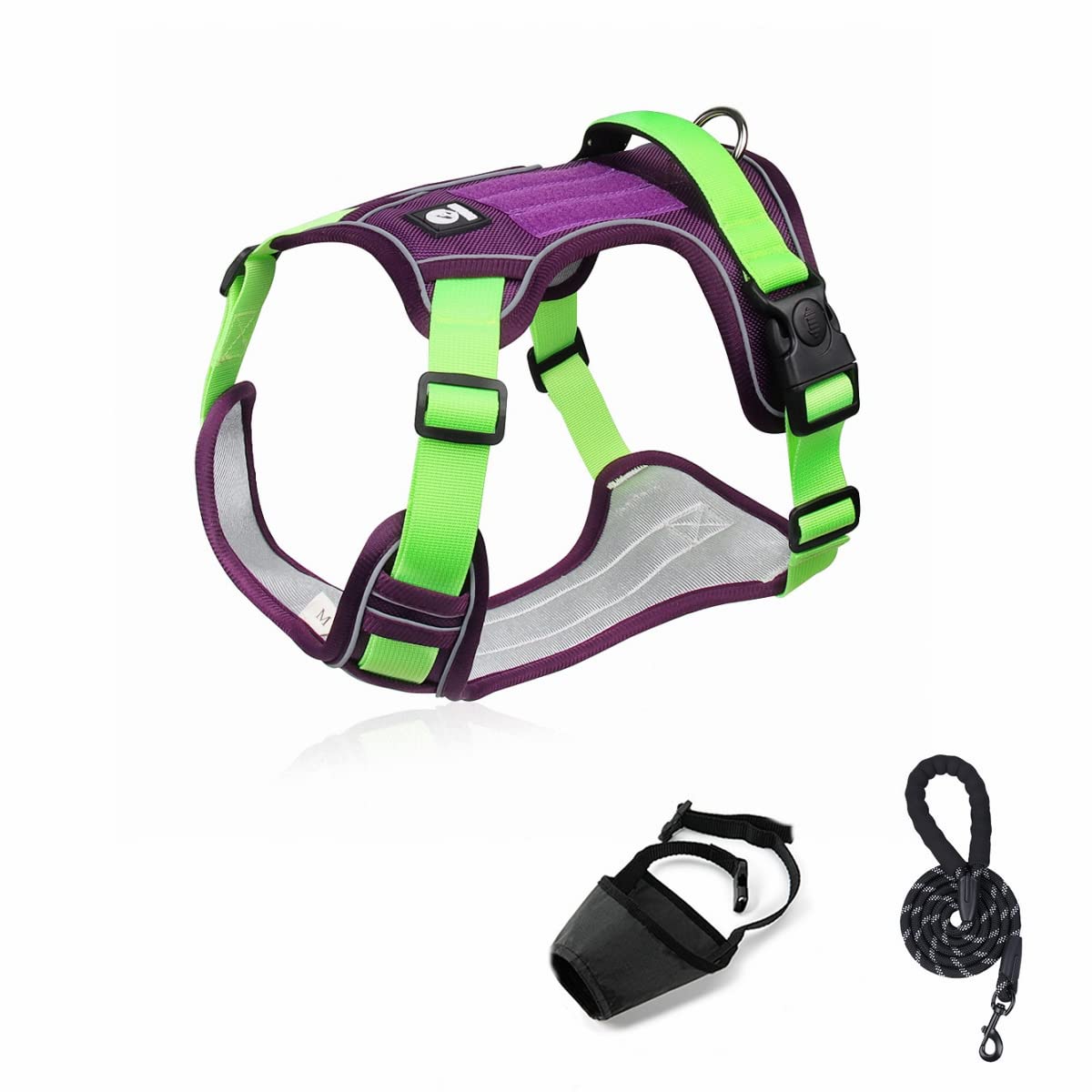 No Pull Dog Harness Adjustable Reflective Oxford Easy Control Medium Large Dog Harness with A Free Heavy Duty 5ft Dog Leash With Dog Muzzle (S)