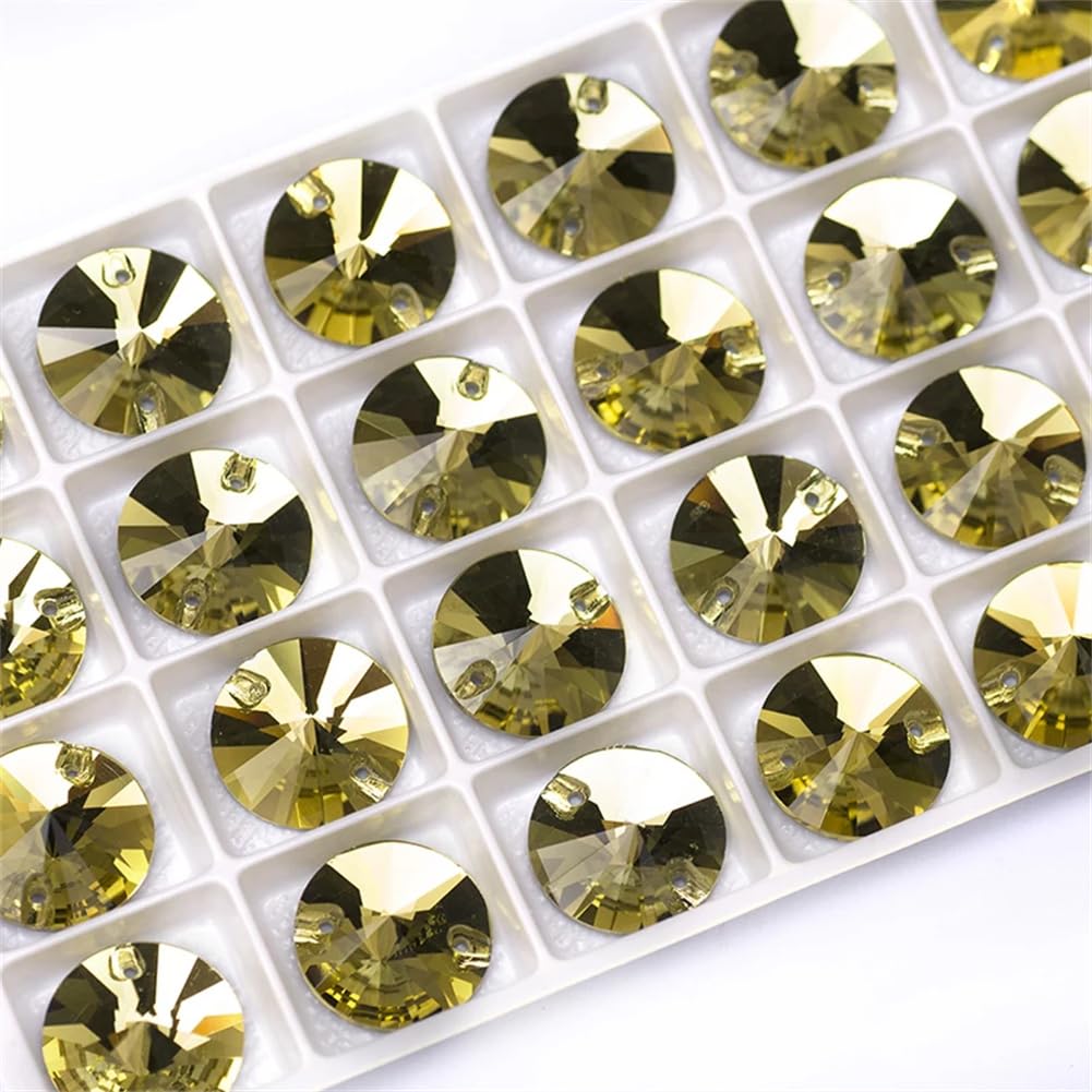 Przezroczyste szkło, kryształowy kamień, 3200 Lt Topazowy brokatowy stras przyszyty na dżetów Rivoli Flatback Rhinestone(12mm 84Pcs)