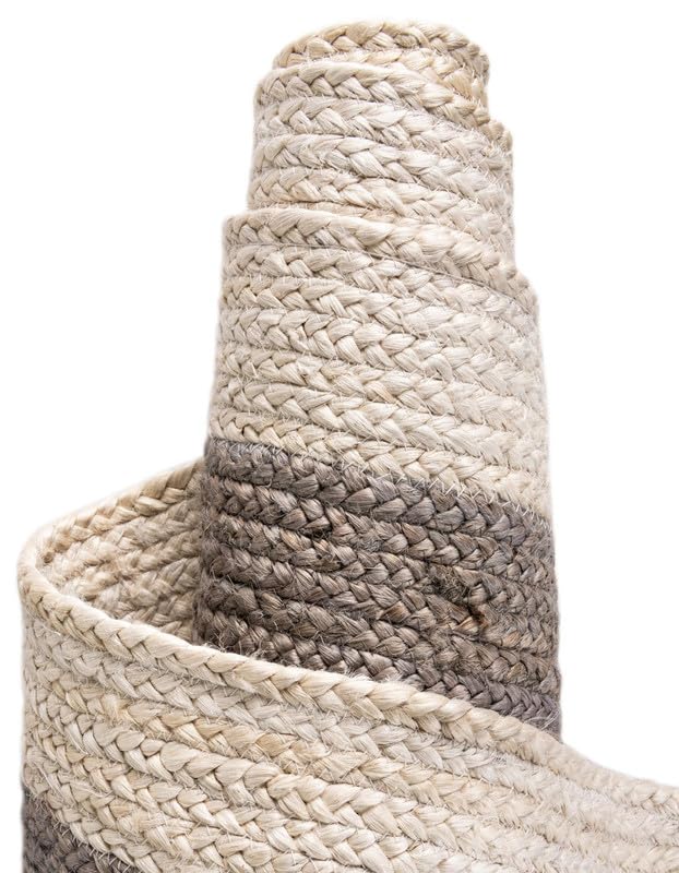 Alfombra redonda de yute gris Mrida Weave de 2 pies rústica 4
