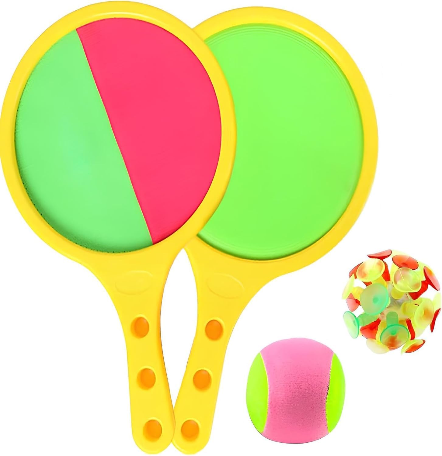 Paddle Catch Ball Racket Set,Toss Catch Ball Game 2 Self- Stick Paddles 2 Balls Sport Game Beach Outdoor Games for Adults and Family Kids Throw Sports Kids Birthday Party Gift (Yellow Rackets * 2)