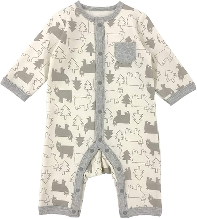 Amazon Co Jp ベビー服 赤ちゃん 服 ベビー カバーオール 長袖 前開き 男の子 秋冬 裏起毛 50 60 60 70 白クマ長袖前開きカバーオール 50 60cm グレー P2818 60 00 服 ファッション小物
