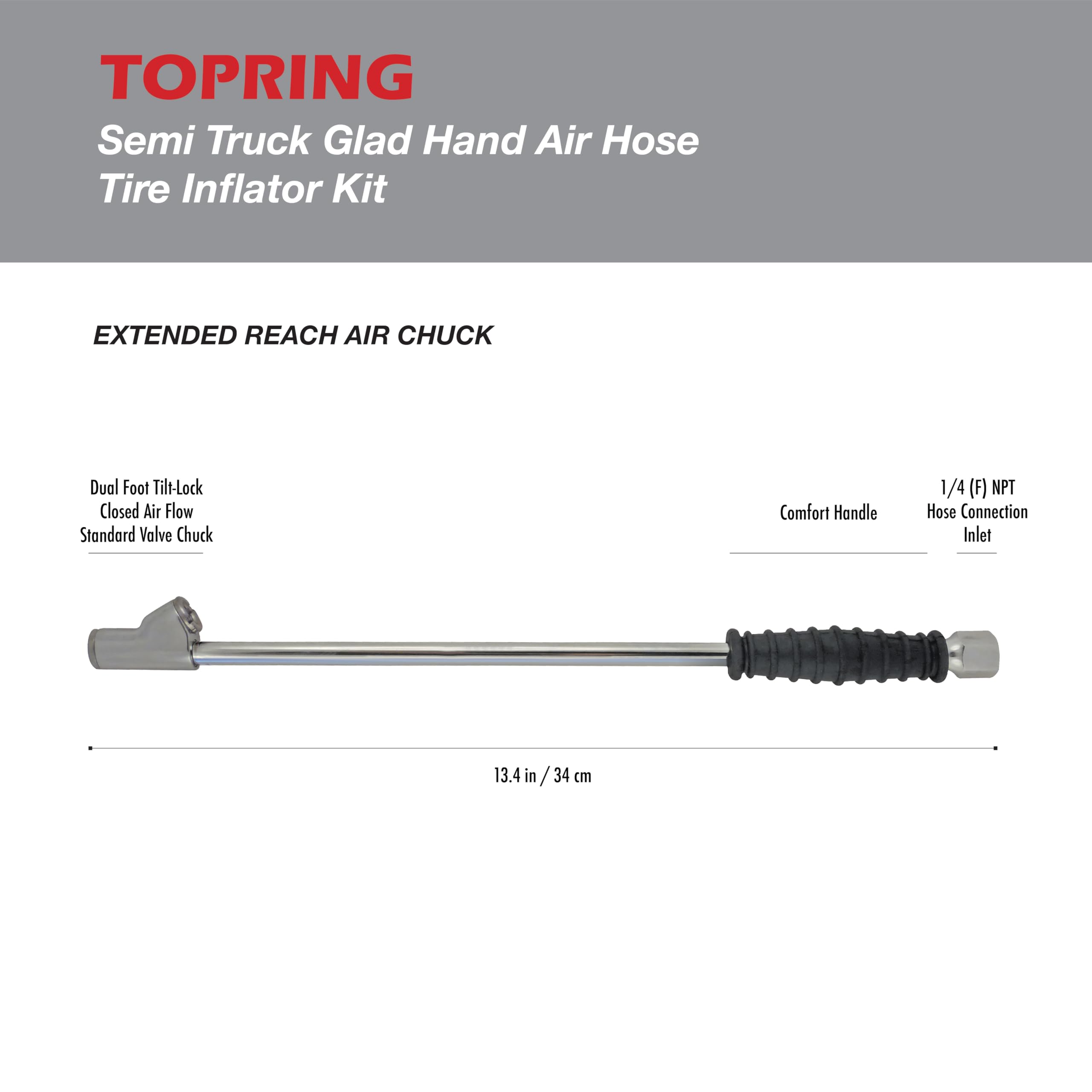 50 Ft Truck Tire Inflator Kit - 3/8" Hybrid Air Hose With Glad Hand & Chuck