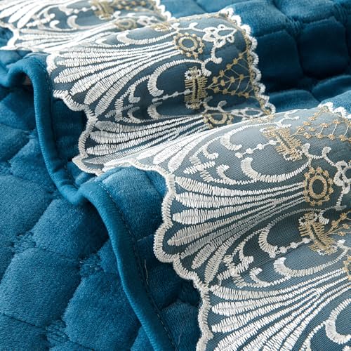 Image of HOKIPO 'BelleLace Series' Imperial Milk Velvet Sofa Cover Mat for 1 Seater Sofa, Lace Design, Celadon Blue (AR-5962-BL*1)