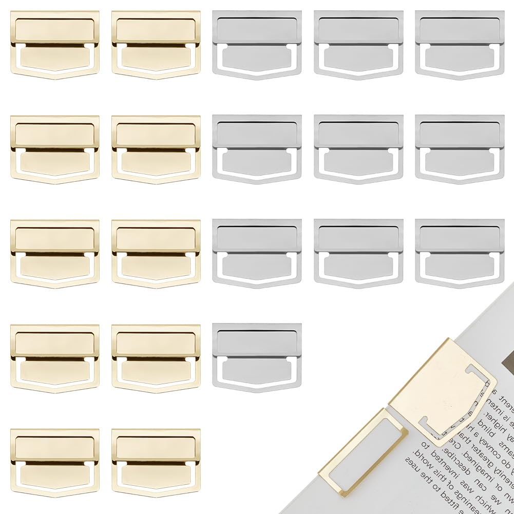 WEBEEDY 20pcs Mini Bookmark Clips 2.8x3.5cm Stainless Steel Journal Index Clips Silver Gold Metal Planner Clips for Notebooks Planners Reading Organization Gift