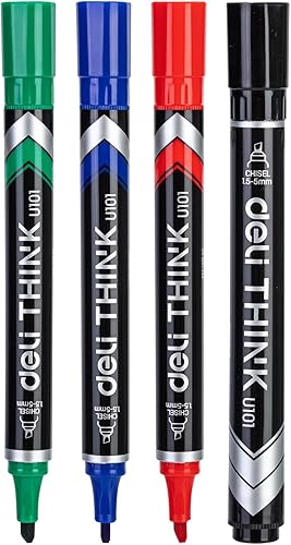 Paquete de 4 marcadores permanentes, 4 colores, marcadores de punta de cincel, impermeables y resistentes a la decoloración, marcadores de secado